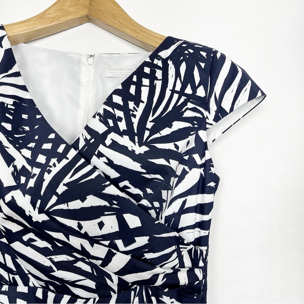 Colebrook Black and White Midi Sheath Dress with Cap Sleeves Size 10 Palm Leaf - Picture 3 of 12